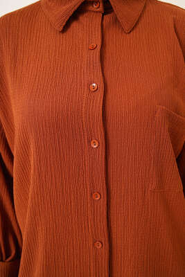 Tek Cepli Bürümcük Gömlek Taba - Gömlek