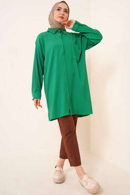 Tek Cepli Bürümcük Gömlek Yeşil - Gömlek