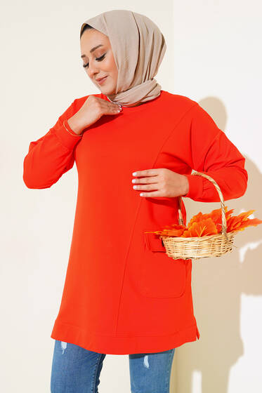 Tek Cepli Büyük Beden Tunik Alizarin - Tunik