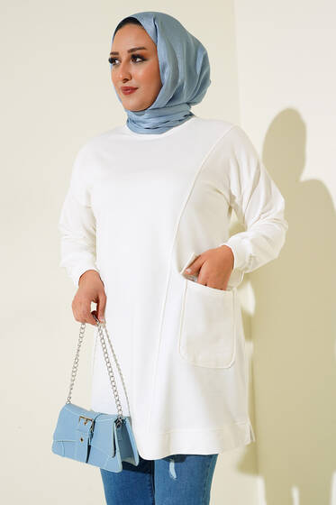 Tek Cepli Büyük Beden Tunik Ekru - Tunik