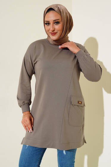 Tek Cepli Büyük Beden Tunik Füme - Tunik