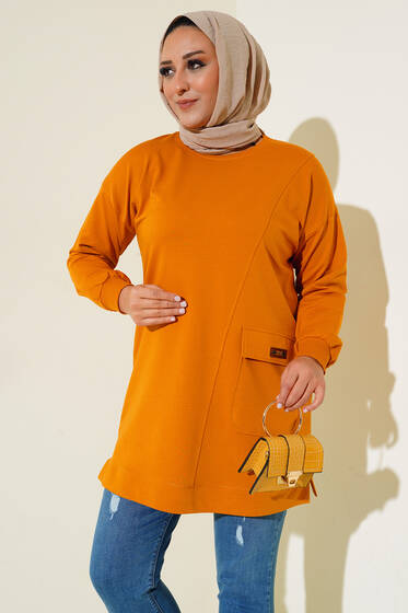 Tek Cepli Büyük Beden Tunik Hardal - Tunik