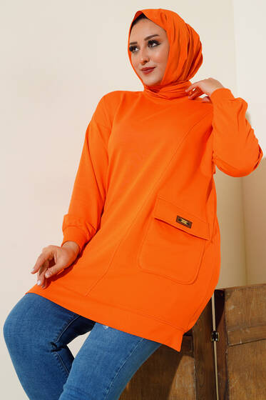 Tek Cepli Büyük Beden Tunik Oranj - Tunik
