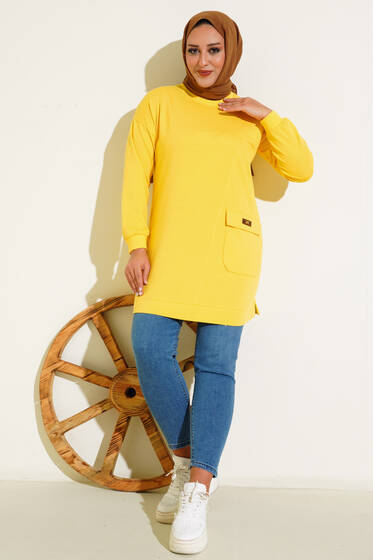 Tek Cepli Büyük Beden Tunik Sarı - Tunik
