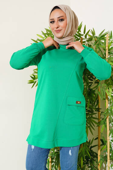 Tek Cepli Büyük Beden Tunik Yeşil - Tunik