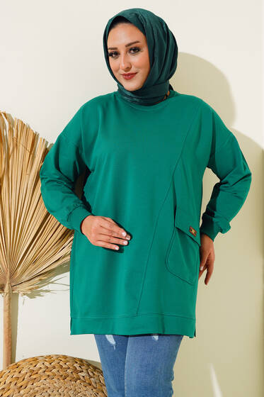 Tek Cepli Büyük Beden Tunik Zümrüt Yeşili - Tunik
