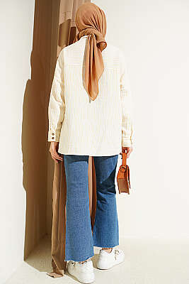 Tek Cepli Çizgili Müslin Gömlek Sarı - Gömlek