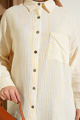 Tek Cepli Çizgili Müslin Gömlek Sarı - Gömlek