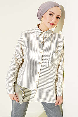 Tek Cepli Çizgili Müslin Gömlek Siyah - FİXAY