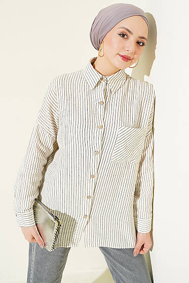 Tek Cepli Çizgili Müslin Gömlek Siyah - Gömlek