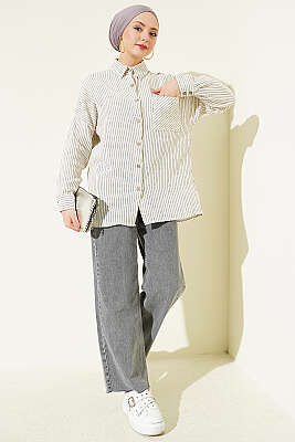 Tek Cepli Çizgili Müslin Gömlek Siyah - Gömlek