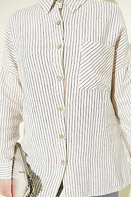 Tek Cepli Çizgili Müslin Gömlek Siyah - Gömlek