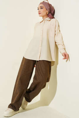 Tek Cepli Düşük Omuz Gömlek Bej - Yılın Fırsatı