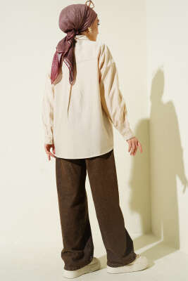 Tek Cepli Düşük Omuz Gömlek Bej - Yılın Fırsatı