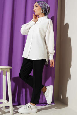 Tek Cepli Düşük Omuz Gömlek Beyaz - Gömlek