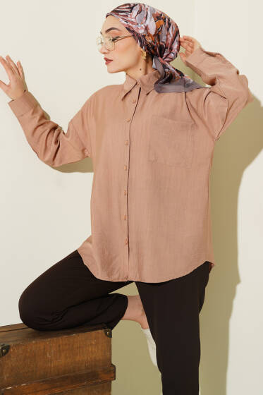 Tek Cepli Düşük Omuz Gömlek Latte - Gömlek
