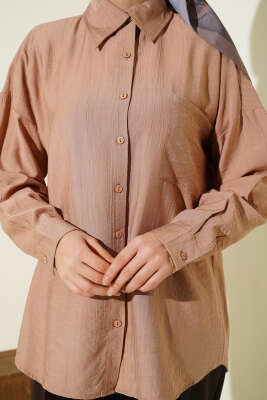 Tek Cepli Düşük Omuz Gömlek Latte - Gömlek