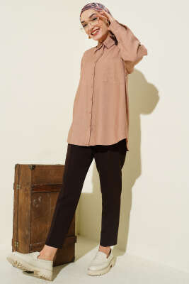 Tek Cepli Düşük Omuz Gömlek Latte - Yılın Fırsatı