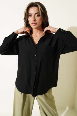 Tek Cepli Düşük Omuz Gömlek Siyah - Gömlek