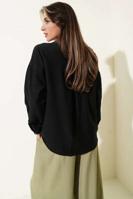 Tek Cepli Düşük Omuz Gömlek Siyah - Gömlek