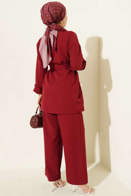 Tek Cepli Gizli Düğmeli Dabıl İkili Takım Bordo - İkili Takım