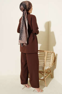 Tek Cepli Gizli Düğmeli Dabıl İkili Takım Kahve - İkili Takım