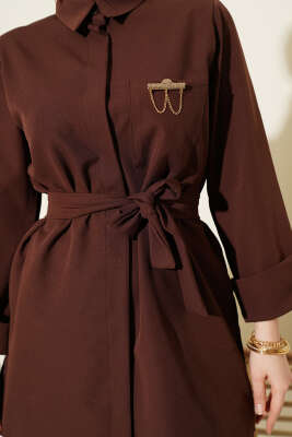 Tek Cepli Gizli Düğmeli Dabıl İkili Takım Kahve - İkili Takım