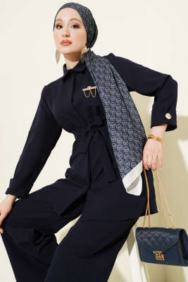 Tek Cepli Gizli Düğmeli Dabıl İkili Takım Lacivert - NESSİA