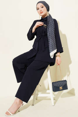 Tek Cepli Gizli Düğmeli Dabıl İkili Takım Lacivert - İkili Takım
