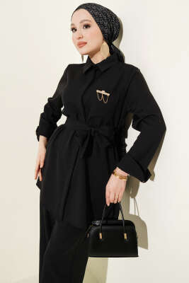 Tek Cepli Gizli Düğmeli Dabıl İkili Takım Siyah - İkili Takım