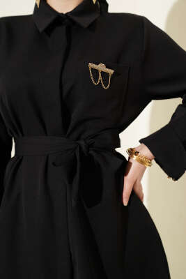 Tek Cepli Gizli Düğmeli Dabıl İkili Takım Siyah - İkili Takım