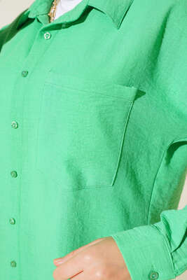 Tek Cepli Keten Gömlek Benetton - Thumbnail