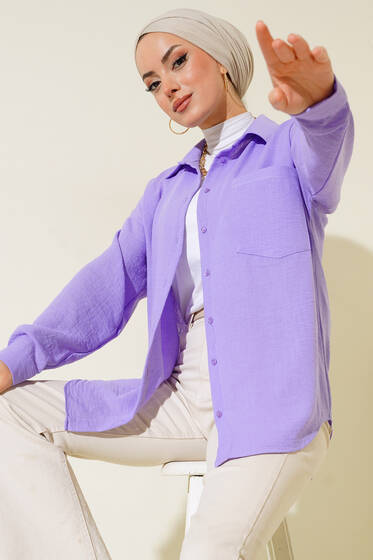 Tek Cepli Keten Gömlek Lila - Gömlek