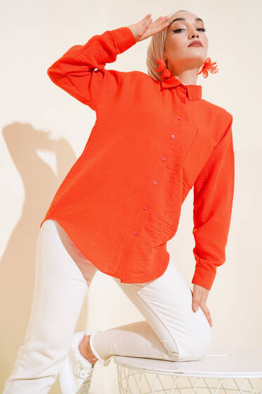 Tek Cepli Keten Gömlek Oranj - Gömlek
