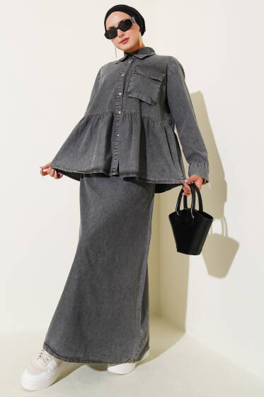 Tek Cepli Kot Jile İkili Takım Füme - İkili Takım