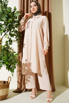 Tek Cepli Mini Taşlı Salaş İkili Takım Bej 