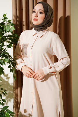 Tek Cepli Mini Taşlı Salaş İkili Takım Bej - İkili Takım