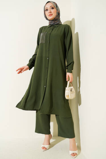 Tek Cepli Mini Taşlı Salaş İkili Takım Haki - İkili Takım