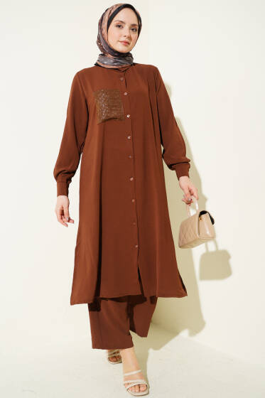 Tek Cepli Mini Taşlı Salaş İkili Takım Kahve - İkili Takım