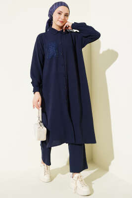 Tek Cepli Mini Taşlı Salaş İkili Takım Lacivert - HBS