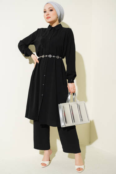 Tek Cepli Mini Taşlı Salaş İkili Takım Siyah - İkili Takım