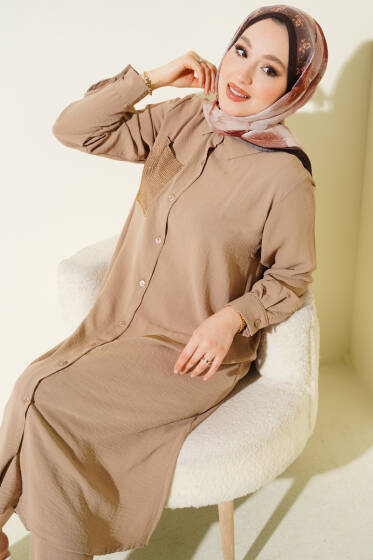 Tek Cepli Mini Taşlı Salaş İkili Takım Vizon - İkili Takım