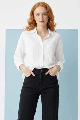 Tek Cepli Müslin Gömlek Beyaz - HELLIE