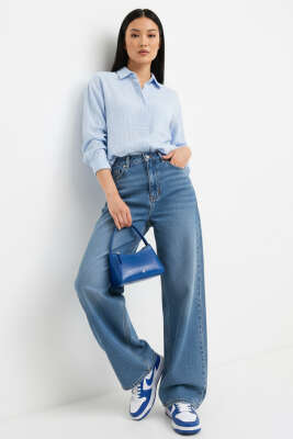 Tek Cepli Müslin Gömlek Mavi - Kadın Giyim Modelleri