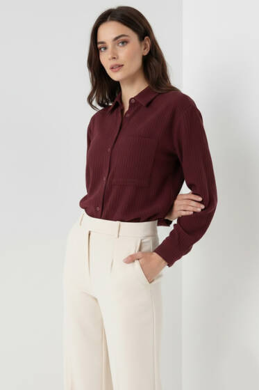 Tek Cepli Müslin Gömlek Mürdüm - Kadın Giyim Modelleri