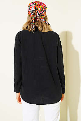 Tek Cepli Müslin Gömlek Siyah - Kadın Giyim Modelleri