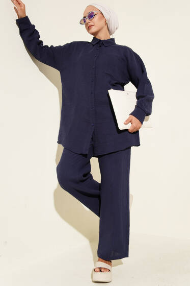 Tek Cepli Müslin İkili Takım Lacivert - İkili Takım