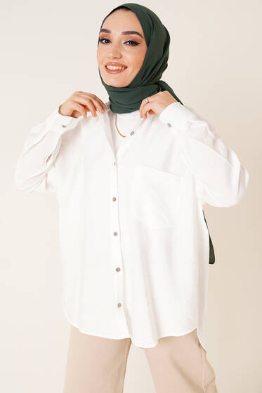 Tek Cepli Oversize Gömlek Ekru - Gömlek