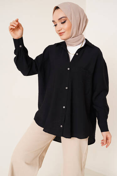 Tek Cepli Oversize Gömlek Siyah - Gömlek
