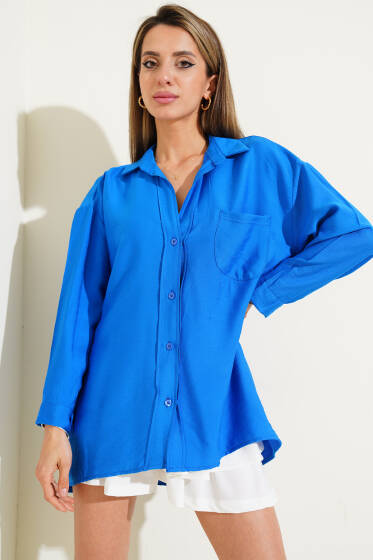 Tek Cepli Salaş Basic Gömlek Saks - Kadın Giyim Modelleri